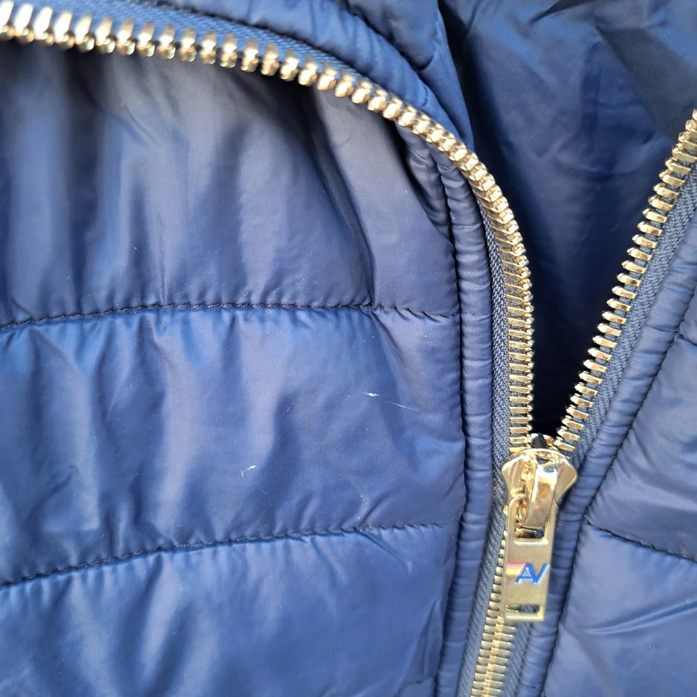 Aviator Nation Navy Puffer Jacket with Rainbow Logo and Sherpa Collar - Picture 3 of 5